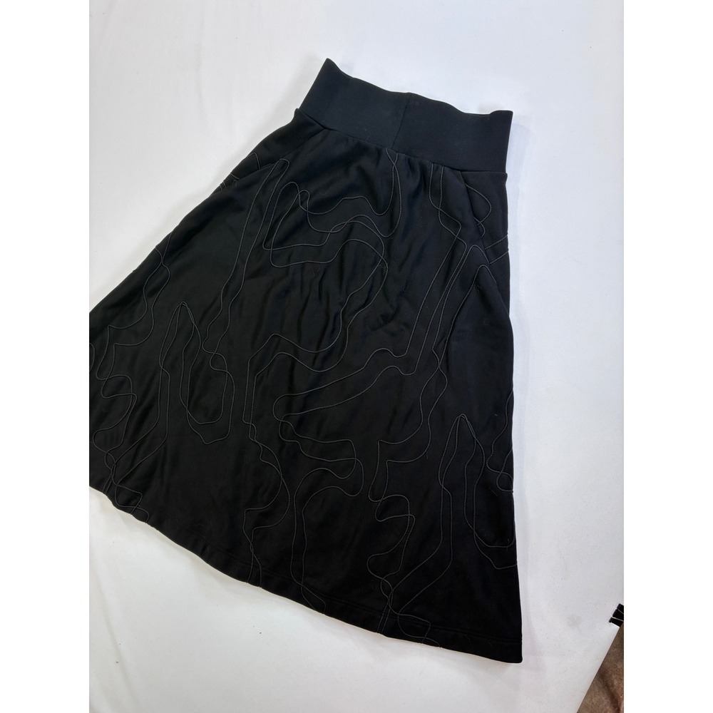 NWT VOLUMINOUS COS Black Elastic Waist Midi Skirt Abstract Line Detail Womens XS